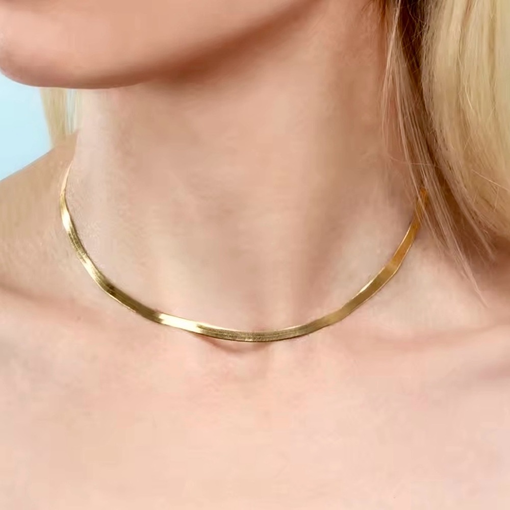 Clearance! New 2MM Gold Herringbone 16" Choker Chain Necklace - Women's Jewelry